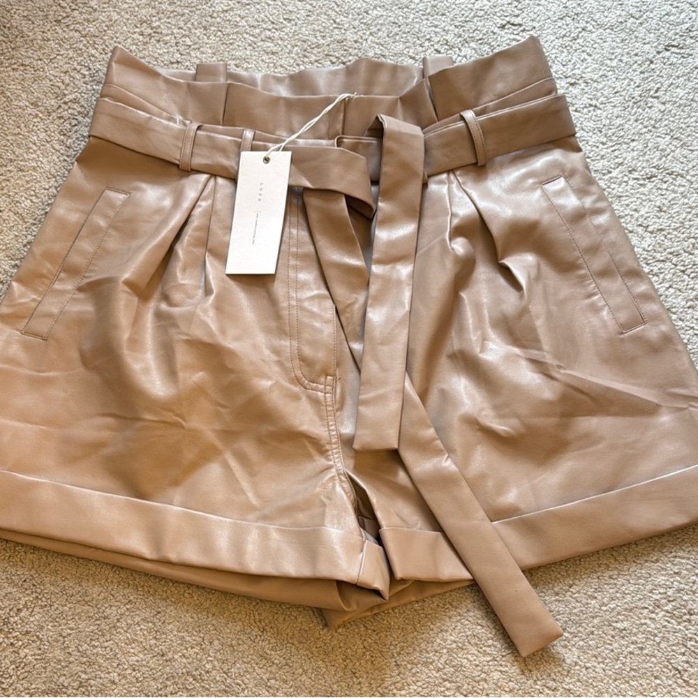 Lush Tan High Waist Shorts with Tie Belt